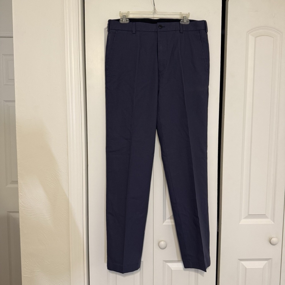 Brooks Brothers Cotton Chino Stretch Advantage Clark Fit Pants 34x32 Blue Plaid